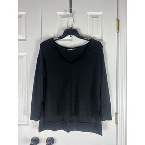 On The Land Womens Black Waffle Blouse Size M